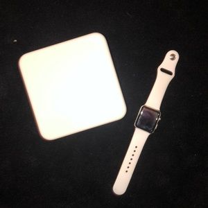 Sterling silver Apple Watch with white band